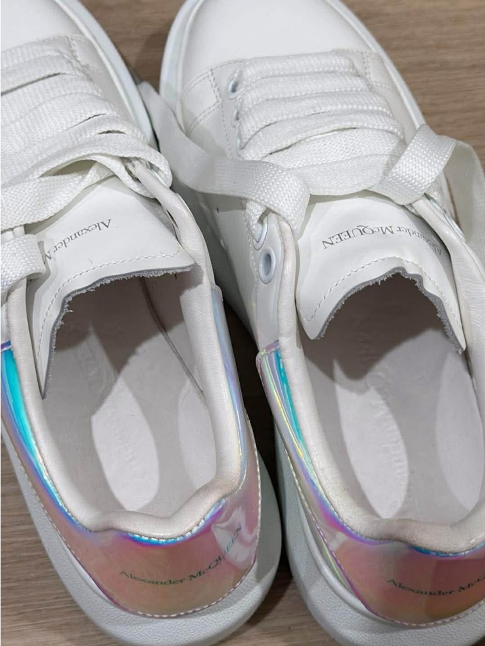 Alexander McQueen White Sneakers with Iridescent Heel Tab